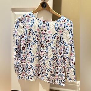 Boden Nadine Printed 3/4 length sleeve Top Blue and Purple Silk blend size 6